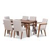 Baxton Studio Glenda Mid-Century Modern Greyish Beige Fabric Upholstered and Walnut Brown Finished Wood 7-Piece Dining Set