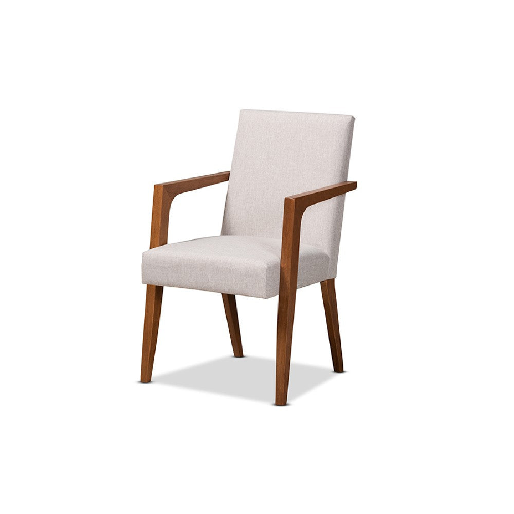 Baxton Studio Glenda Mid-Century Modern Greyish Beige Fabric Upholstered and Walnut Brown Finished Wood 7-Piece Dining Set