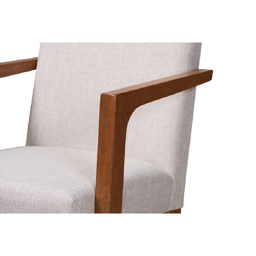 Baxton Studio Glenda Mid-Century Modern Greyish Beige Fabric Upholstered and Walnut Brown Finished Wood 7-Piece Dining Set