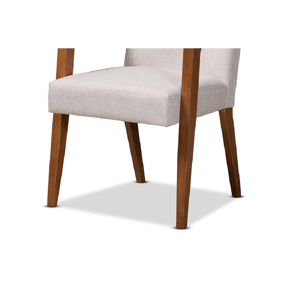 Baxton Studio Glenda Mid-Century Modern Greyish Beige Fabric Upholstered and Walnut Brown Finished Wood 7-Piece Dining Set