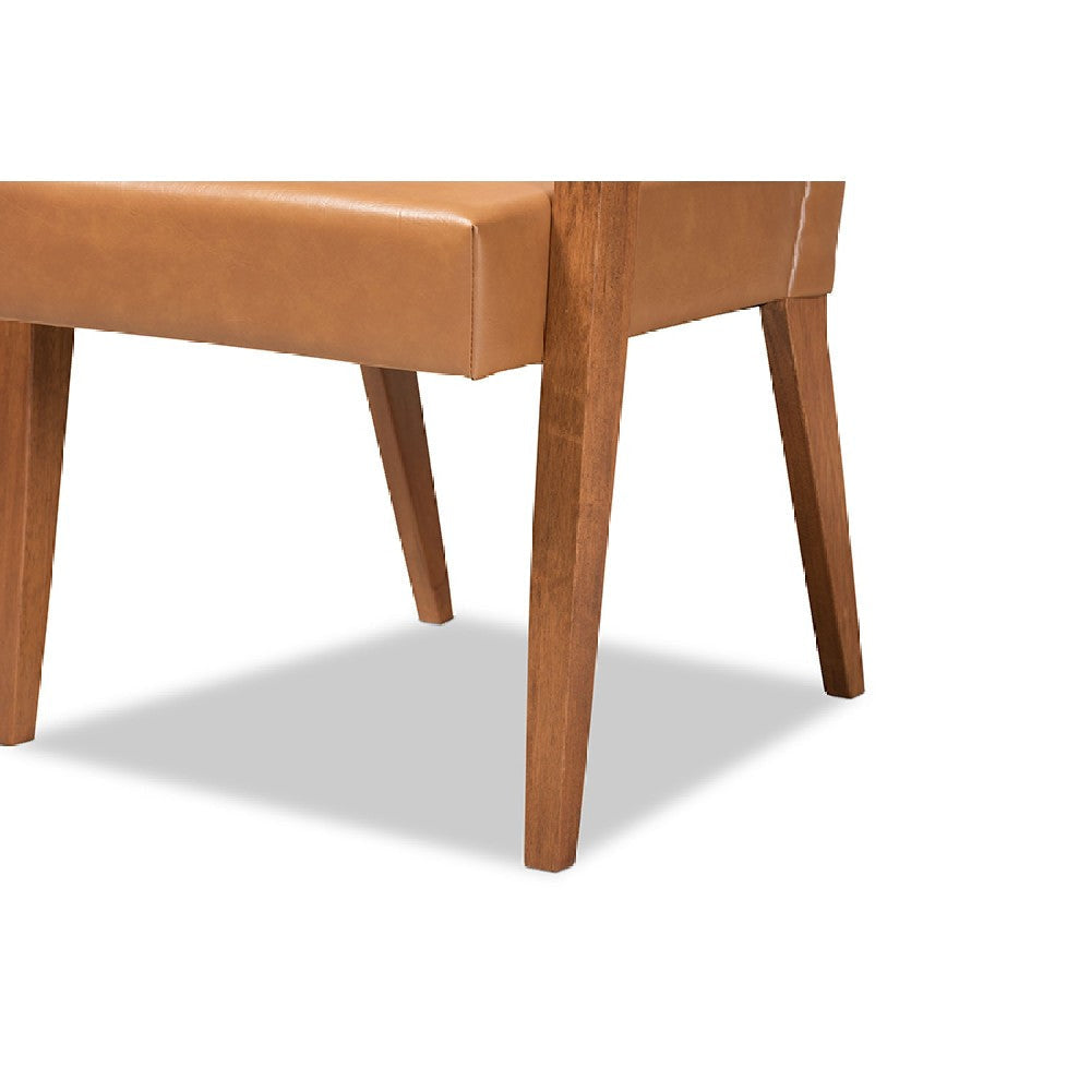 Baxton Studio Andrea Mid-Century Modern Tan Faux Leather Upholstered and Walnut Brown Finished Wood 2-Piece Armchair Set