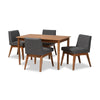 Baxton Studio Nexus Mid-Century Modern Dark Grey Fabric Upholstered and Walnut Brown Finished Wood 5-Piece Dining Set