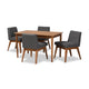 Baxton Studio Nexus Mid-Century Modern Dark Grey Fabric Upholstered and Walnut Brown Finished Wood 5-Piece Dining Set