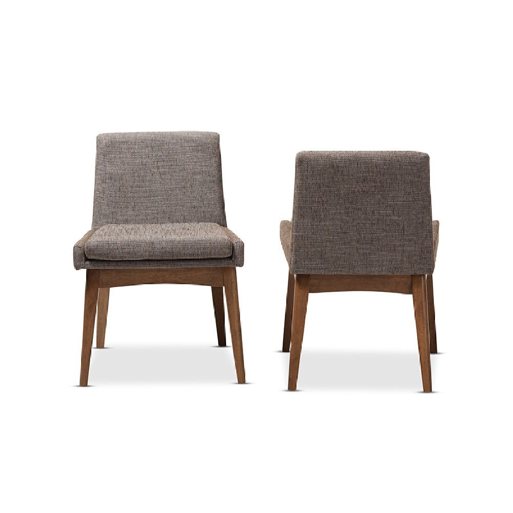 Baxton Studio Nexus Mid-Century Modern Walnut Wood Finishing and Gravel Fabric Upholstered Dining Side Chair (Set of 2)