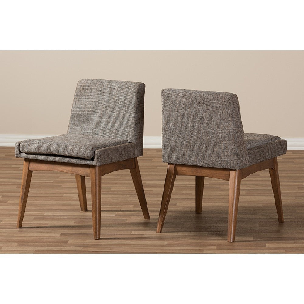 Baxton Studio Nexus Mid-Century Modern Walnut Wood Finishing and Gravel Fabric Upholstered Dining Side Chair (Set of 2)