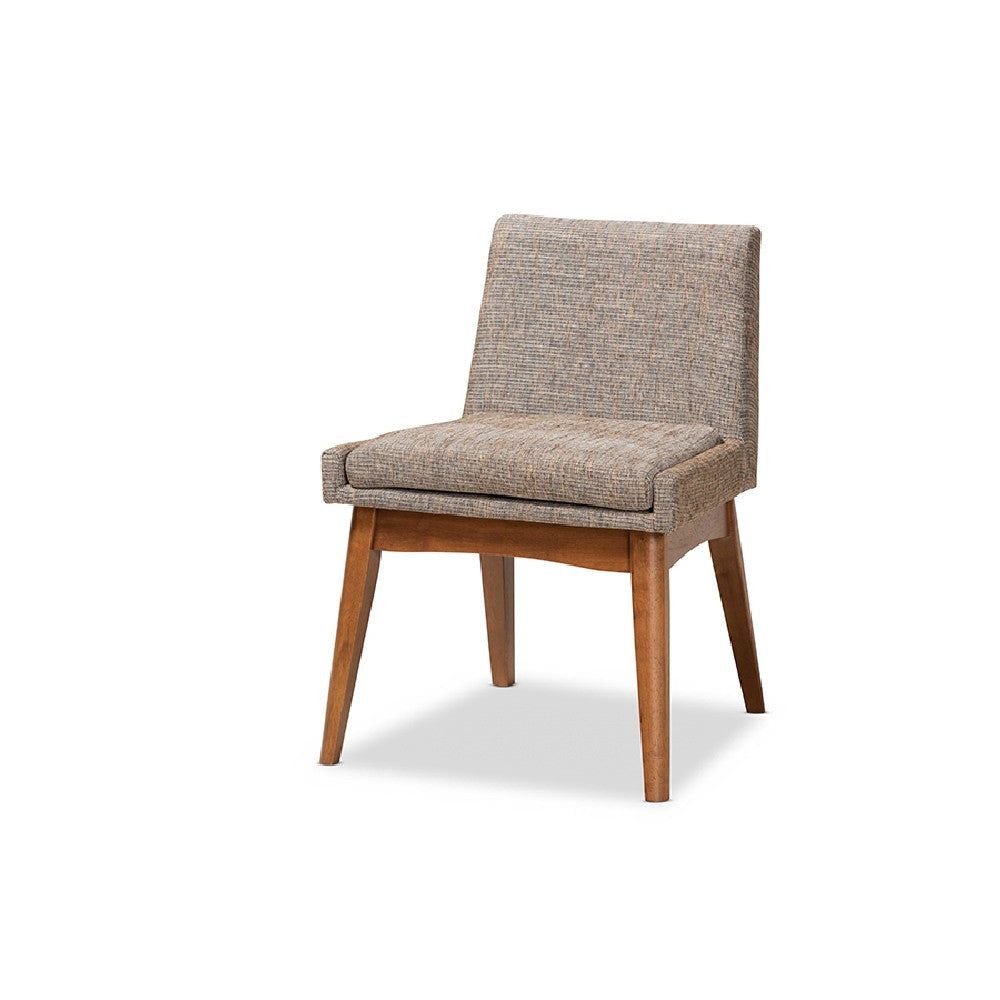 Baxton Studio Nexus Mid-Century Modern Gravel Fabric Upholstered and Walnut Brown Finished Wood 5-Piece Dining Set