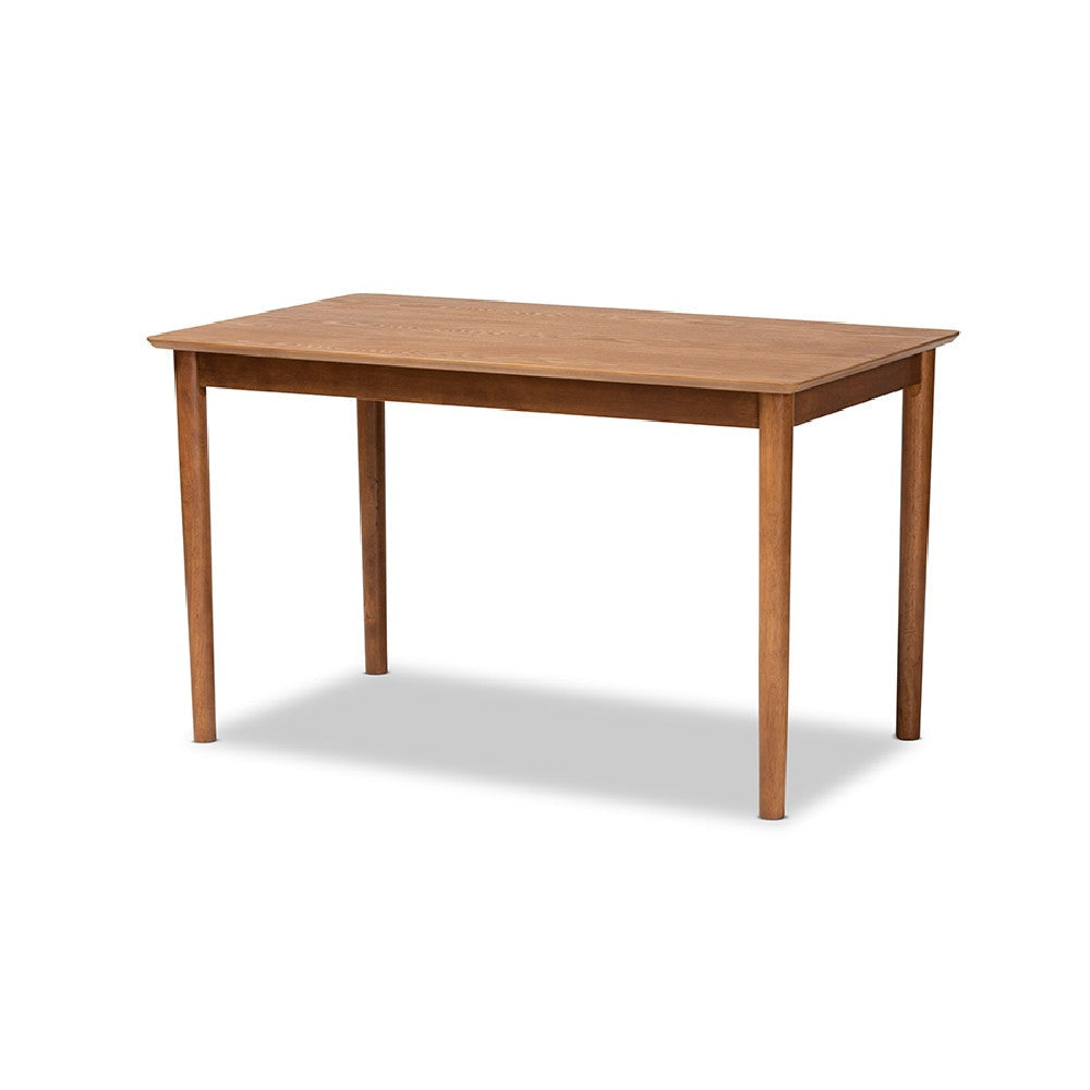 Baxton Studio Nexus Mid-Century Modern Gravel Fabric Upholstered and Walnut Brown Finished Wood 5-Piece Dining Set