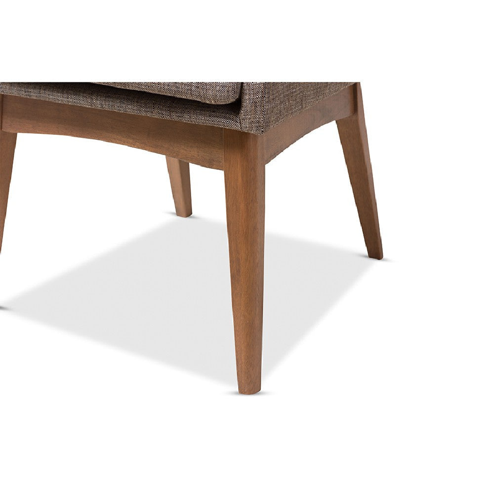 Baxton Studio Nexus Mid-Century Modern Gravel Fabric Upholstered and Walnut Brown Finished Wood 5-Piece Dining Set