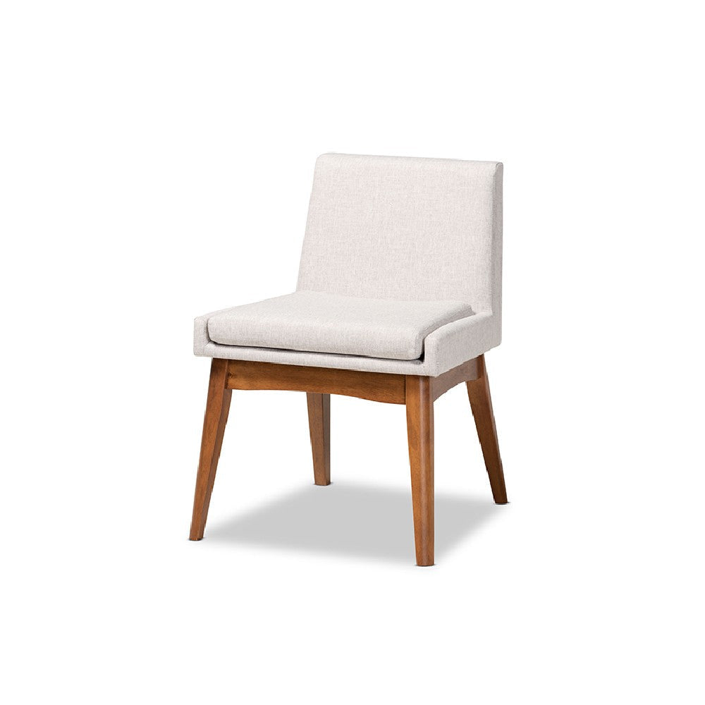 Baxton Studio Nexus Mid-Century Modern Greyish Beige Fabric Upholstered and Walnut Brown Finished Wood 5-Piece Dining Set