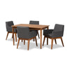 Baxton Studio Dorina Mid-Century Modern Dark Grey Fabric Upholstered and Walnut Brown Finished Wood 5-Piece Dining Set