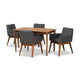 Baxton Studio Dorina Mid-Century Modern Dark Grey Fabric Upholstered and Walnut Brown Finished Wood 5-Piece Dining Set