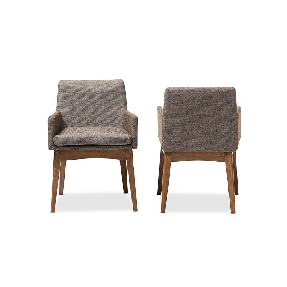 Baxton Studio Nexus Mid-Century Modern Walnut Wood Finishing and Gravel Fabric Upholstered Arm Chair (Set of 2) WHI-BBT5281-Gravel-CC-TH1308