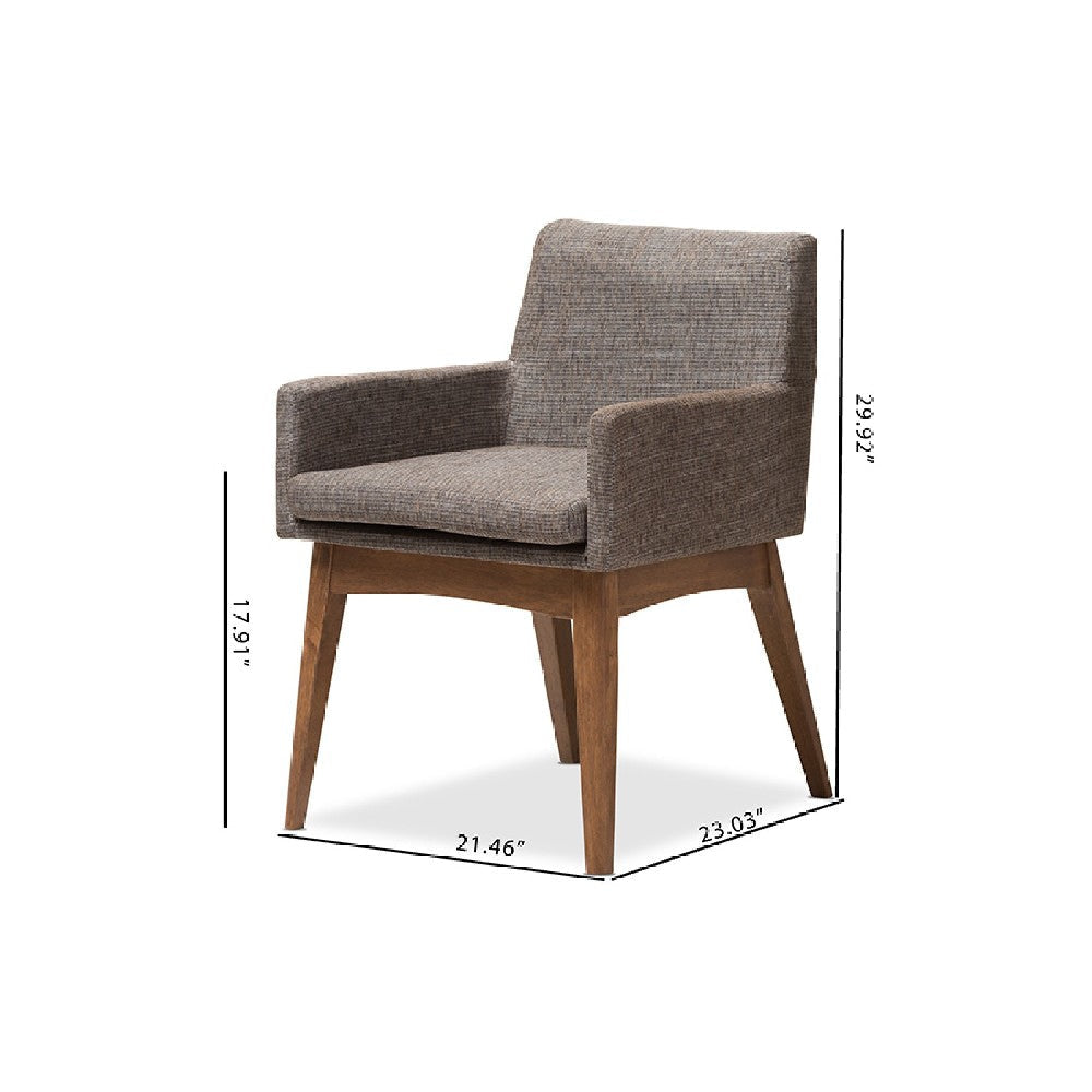 Baxton Studio Nexus Mid-Century Modern Walnut Wood Finishing and Gravel Fabric Upholstered Arm Chair (Set of 2)