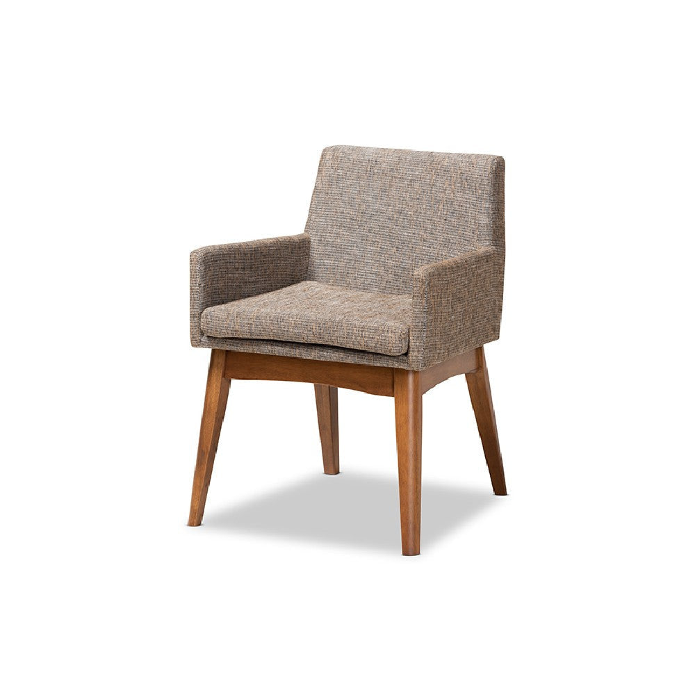 Baxton Studio Dorina Mid-Century Modern Gravel Fabric Upholstered and Walnut Brown Finished Wood 5-Piece Dining Set