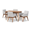 Baxton Studio Dorina Mid-Century Modern Greyish Beige Fabric Upholstered and Walnut Brown Finished Wood 5-Piece Dining Set