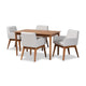 Baxton Studio Dorina Mid-Century Modern Greyish Beige Fabric Upholstered and Walnut Brown Finished Wood 5-Piece Dining Set