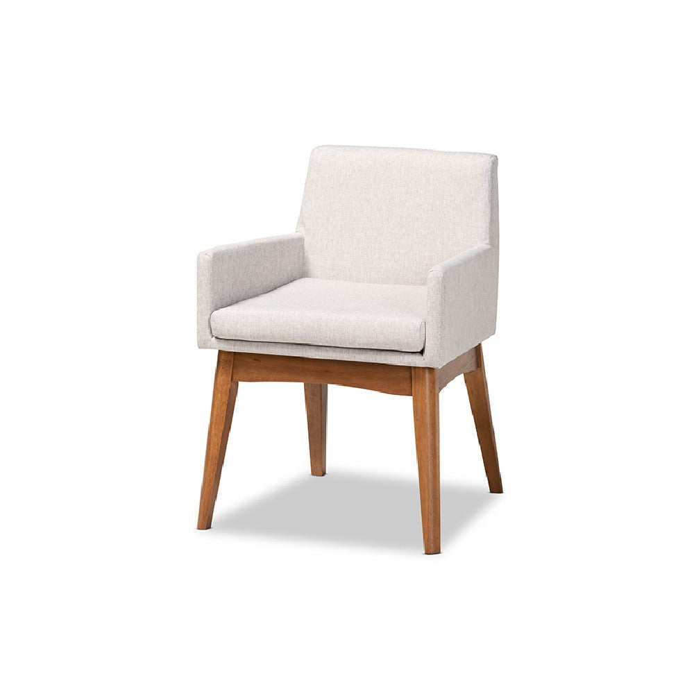 Baxton Studio Dorina Mid-Century Modern Greyish Beige Fabric Upholstered and Walnut Brown Finished Wood 5-Piece Dining Set