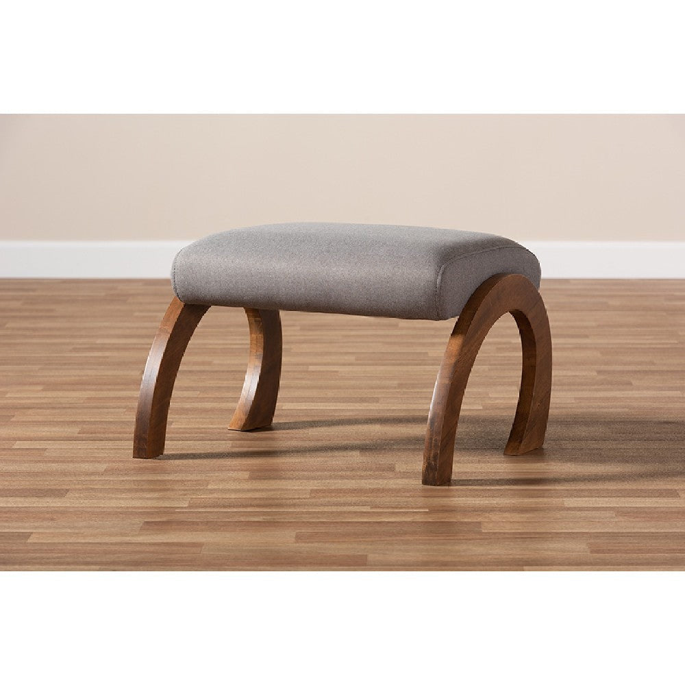 Baxton Studio Sandrine Modern and Contemporary Grey Fabric Upholstered Walnut Brown Finished Wood Ottoman
