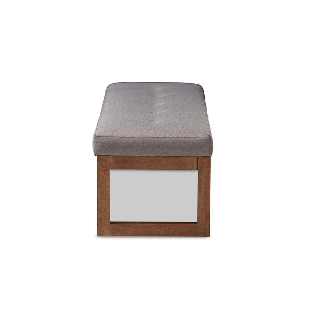 Baxton Studio Caramay Modern and Contemporary Grey Fabric Upholstered Walnut Brown Finished Wood Bench