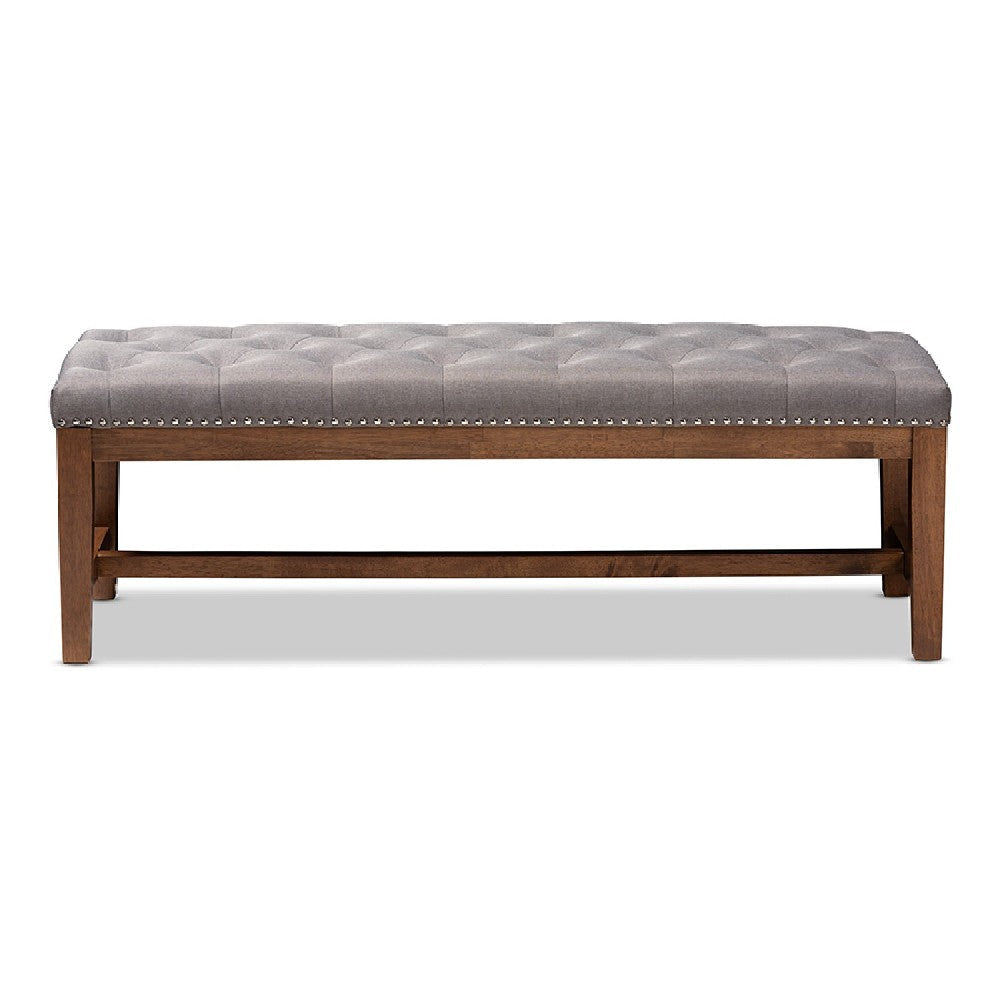 Baxton Studio Ainsley Modern and Contemporary Grey Fabric Upholstered Walnut Finished Solid Rubberwood Bench