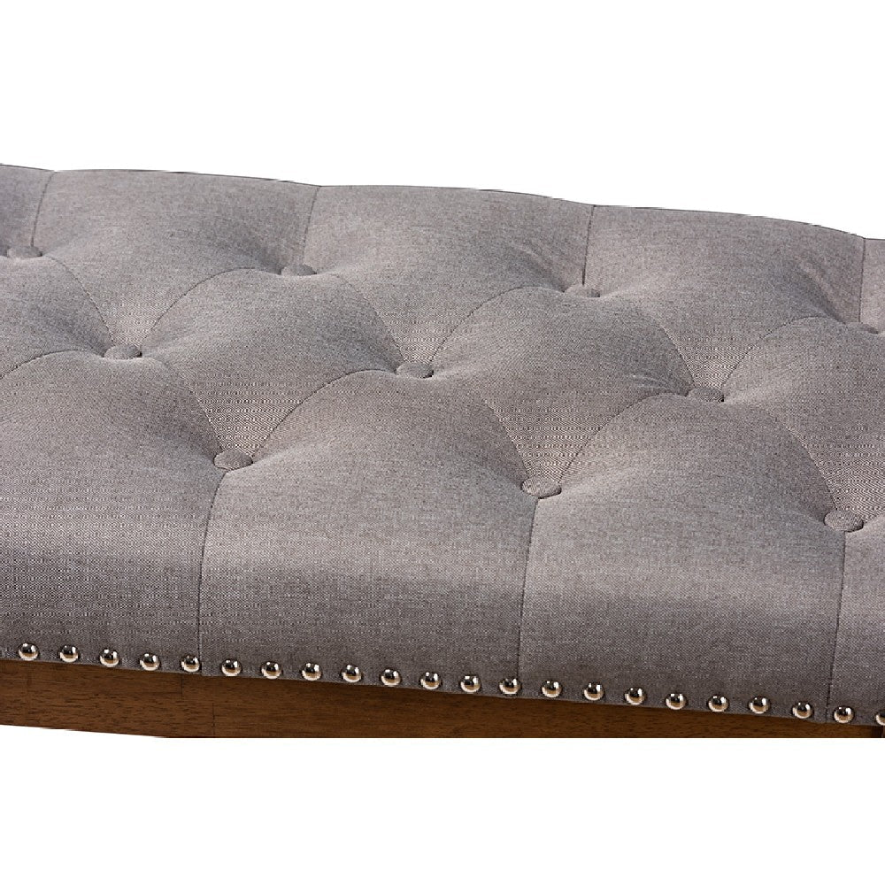 Baxton Studio Ainsley Modern and Contemporary Grey Fabric Upholstered Walnut Finished Solid Rubberwood Bench