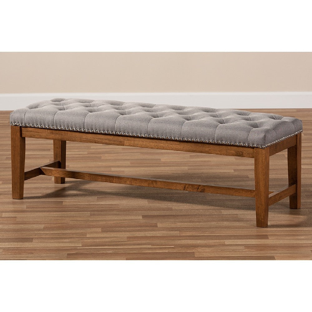Baxton Studio Ainsley Modern and Contemporary Grey Fabric Upholstered Walnut Finished Solid Rubberwood Bench