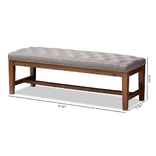 Baxton Studio Ainsley Modern and Contemporary Grey Fabric Upholstered Walnut Finished Solid Rubberwood Bench