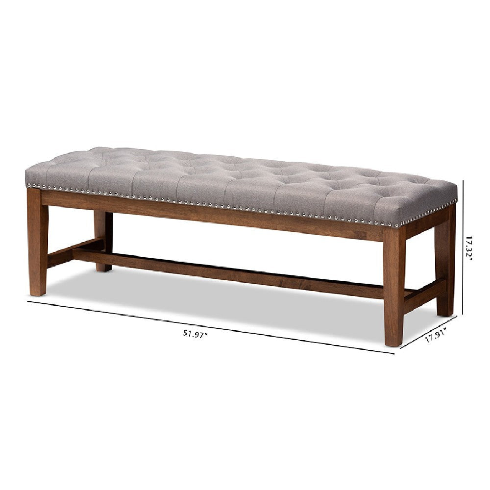Baxton Studio Ainsley Modern and Contemporary Grey Fabric Upholstered Walnut Finished Solid Rubberwood Bench