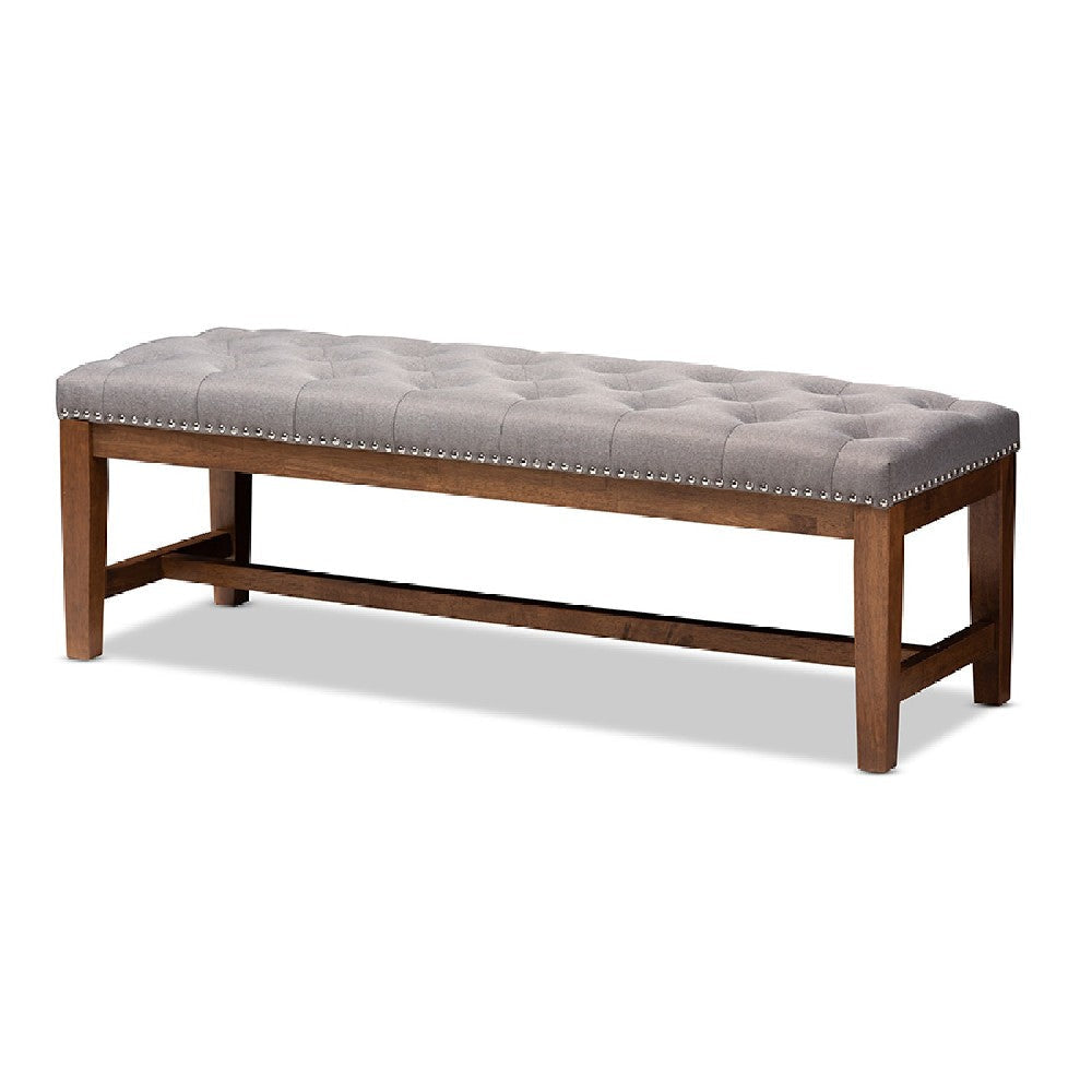 Baxton Studio Ainsley Modern and Contemporary Grey Fabric Upholstered Walnut Finished Solid Rubberwood Bench