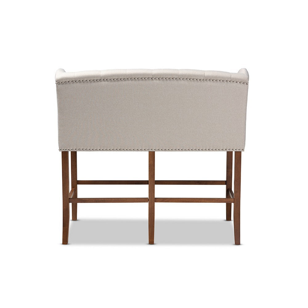 Baxton Studio Alira Modern and Contemporary Beige Fabric Upholstered Walnut Finished Wood Button Tufted Bar Stool Bench