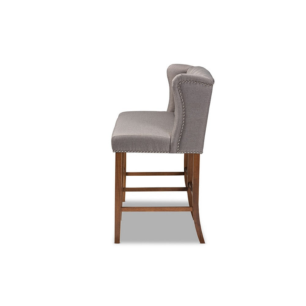 Baxton Studio Alira Modern and Contemporary Grey Fabric Upholstered Walnut Finished Wood Button Tufted Bar Stool Bench