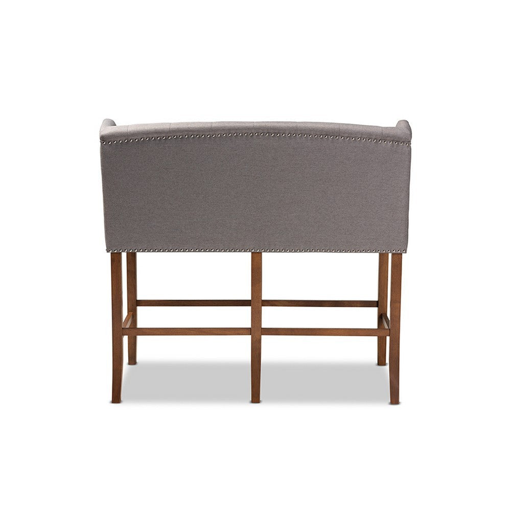 Baxton Studio Alira Modern and Contemporary Grey Fabric Upholstered Walnut Finished Wood Button Tufted Bar Stool Bench