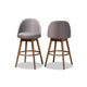 Baxton Studio Carra Mid-Century Modern Grey Fabric Upholstered Walnut-Finished Wood Swivel Bar Stool Set of 2