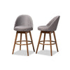 Baxton Studio Carra Mid-Century Modern Grey Fabric Upholstered Walnut-Finished Wood Swivel Bar Stool Set of 2