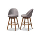 Baxton Studio Carra Mid-Century Modern Grey Fabric Upholstered Walnut-Finished Wood Swivel Bar Stool Set of 2