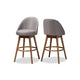 Baxton Studio Carra Mid-Century Modern Grey Fabric Upholstered Walnut-Finished Wood Swivel Bar Stool Set of 2