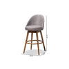 Baxton Studio Carra Mid-Century Modern Grey Fabric Upholstered Walnut-Finished Wood Swivel Bar Stool Set of 2