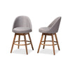 Baxton Studio Carra Mid-Century Modern Grey Fabric Upholstered Walnut-Finished Wood Swivel Counter Stool Set of 2
