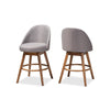 Baxton Studio Carra Mid-Century Modern Grey Fabric Upholstered Walnut-Finished Wood Swivel Counter Stool Set of 2