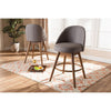 Baxton Studio Carra Mid-Century Modern Grey Fabric Upholstered Walnut-Finished Wood Swivel Counter Stool Set of 2