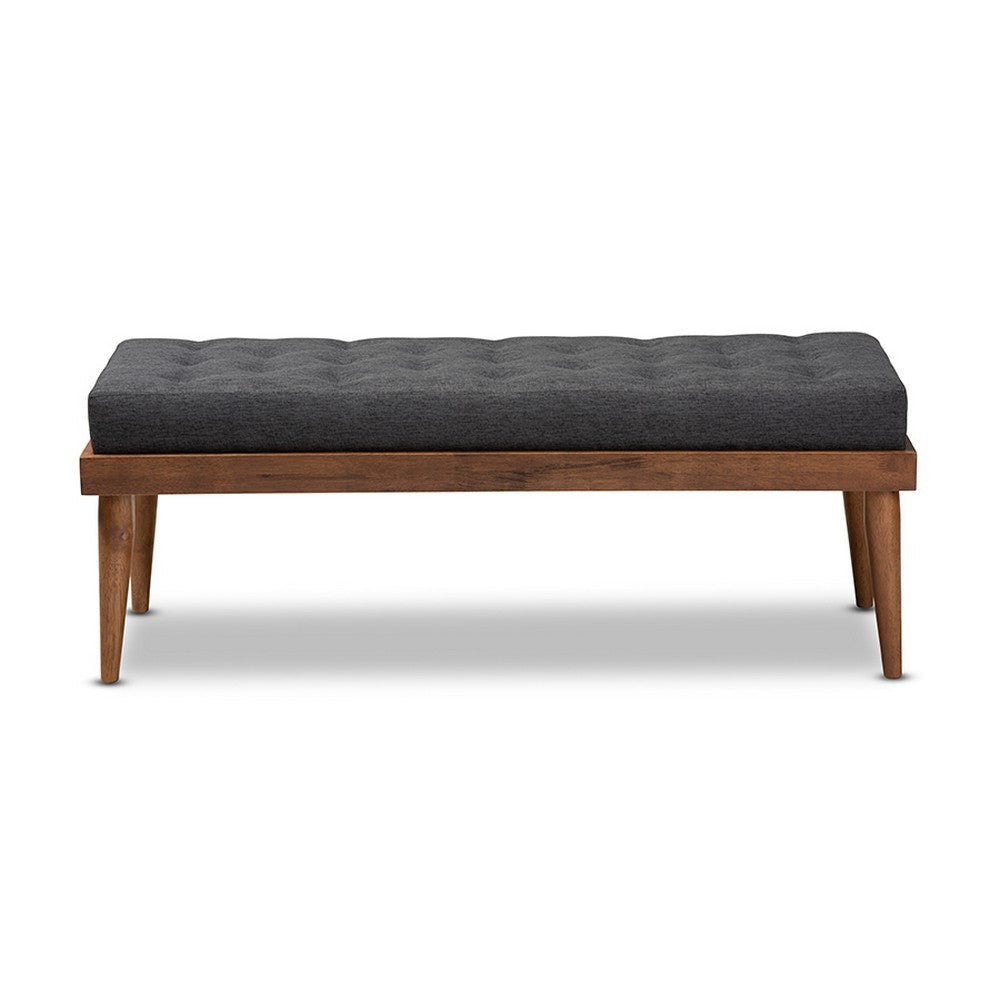 Baxton Studio Linus Mid-Century Modern Dark Grey Fabric Upholstered and Button Tufted Wood Bench WHI-BBT5363-Dark-Grey-Bench