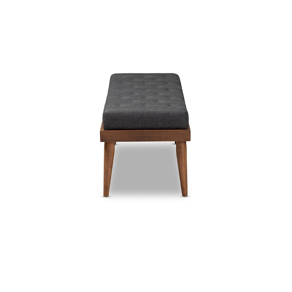Baxton Studio Linus Mid-Century Modern Dark Grey Fabric Upholstered and Button Tufted Wood Bench WHI-BBT5363-Dark-Grey-Bench