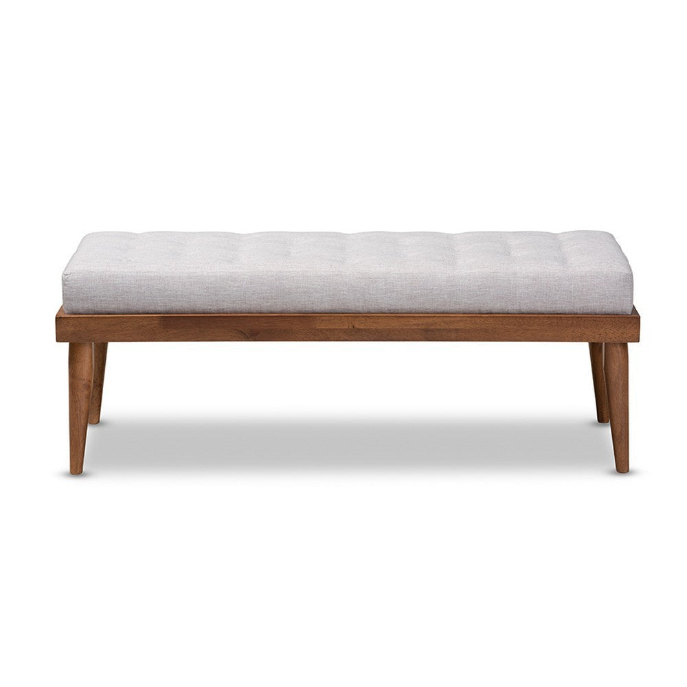 Baxton Studio Linus Mid-Century Modern Greyish Beige Fabric Upholstered and Button Tufted Wood Bench WHI-BBT5363-Greyish-Beige-Bench