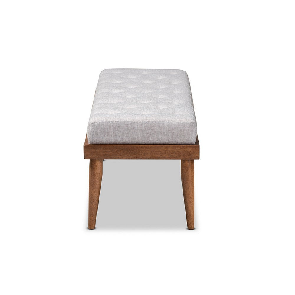 Baxton Studio Linus Mid-Century Modern Greyish Beige Fabric Upholstered and Button Tufted Wood Bench WHI-BBT5363-Greyish-Beige-Bench