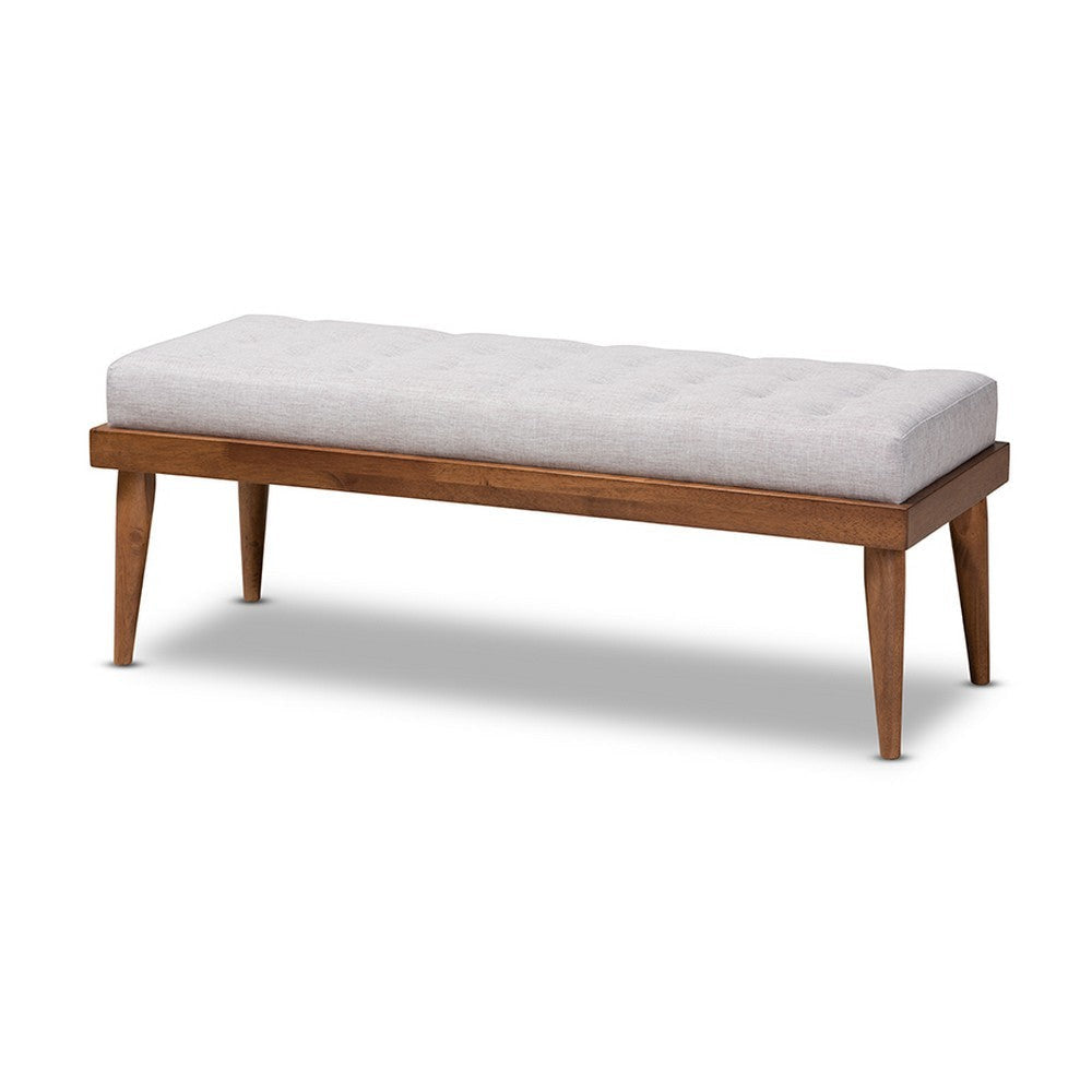 Baxton Studio Linus Mid-Century Modern Greyish Beige Fabric Upholstered and Button Tufted Wood Bench WHI-BBT5363-Greyish-Beige-Bench