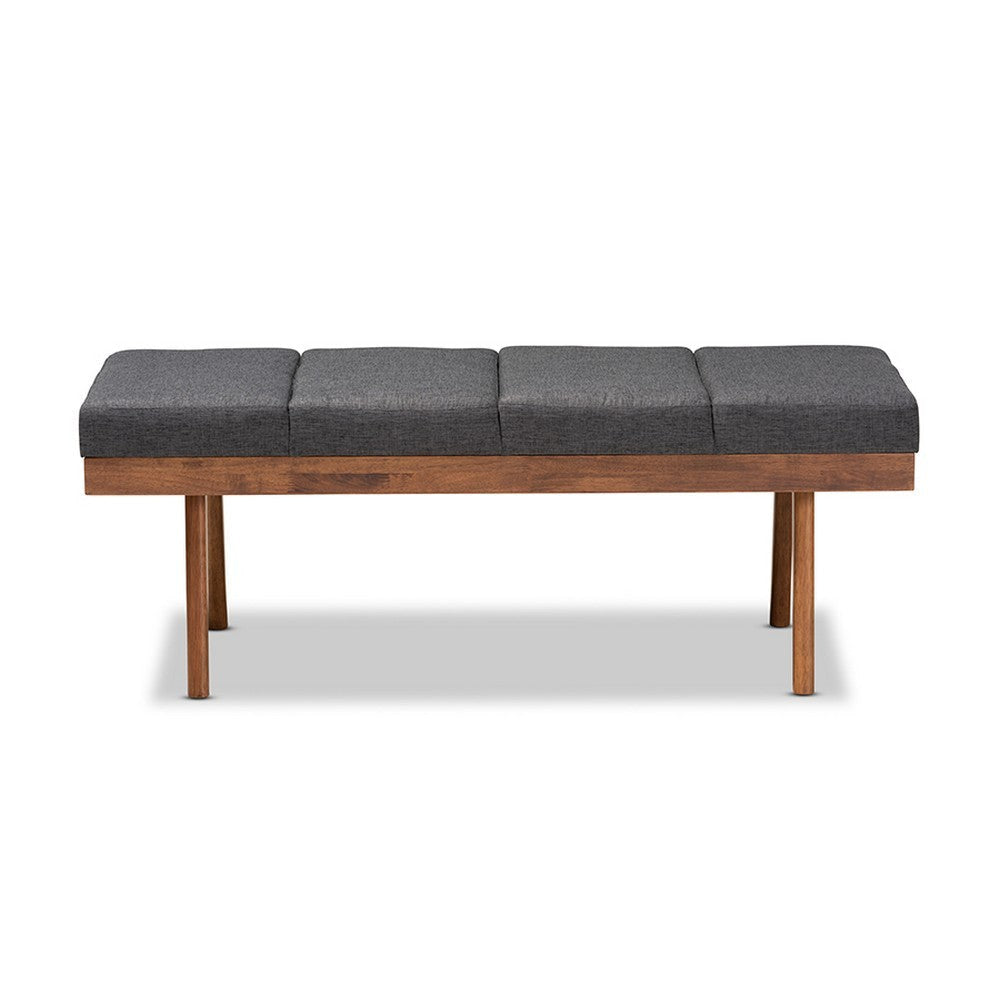 Baxton Studio Larisa Mid-Century Modern Charcoal Fabric Upholstered Wood Bench