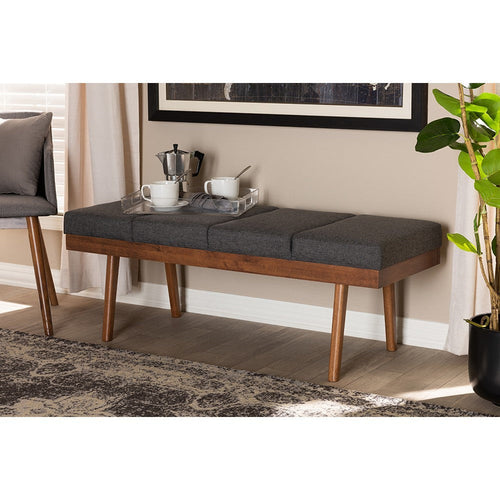 Baxton Studio Larisa Mid-Century Modern Charcoal Fabric Upholstered Wood Bench