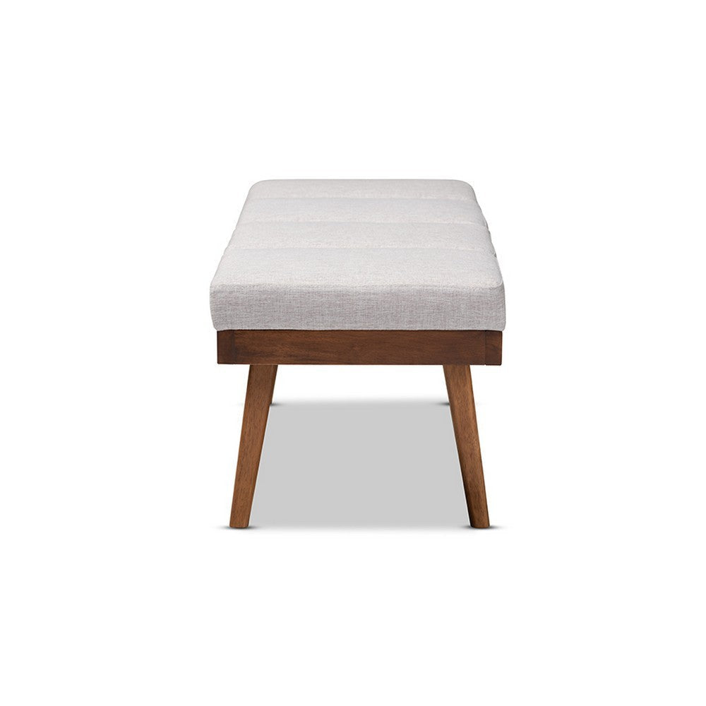 Baxton Studio Larisa Mid-Century Modern Grayish Beige Fabric Upholstered Wood Bench