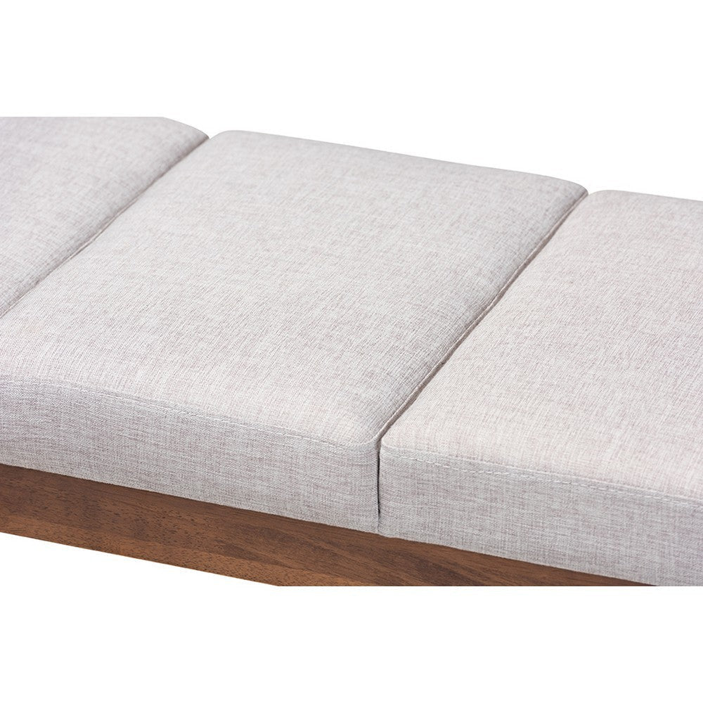 Baxton Studio Larisa Mid-Century Modern Grayish Beige Fabric Upholstered Wood Bench