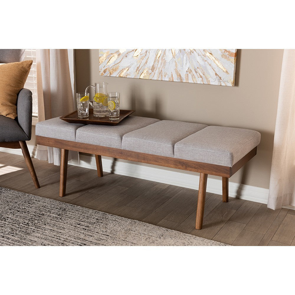 Baxton Studio Larisa Mid-Century Modern Grayish Beige Fabric Upholstered Wood Bench